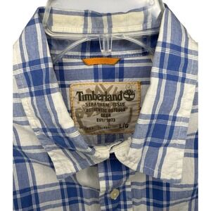 Timberland Men's Large‎ Blue White Plaid Short Sleeve Button Up Shirt